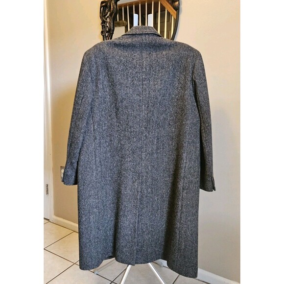 Vintage 80s 90s Herringbone Wool Overcoat Czechoslovakia Mens XL Gray Long Mob - Picture 9 of 9